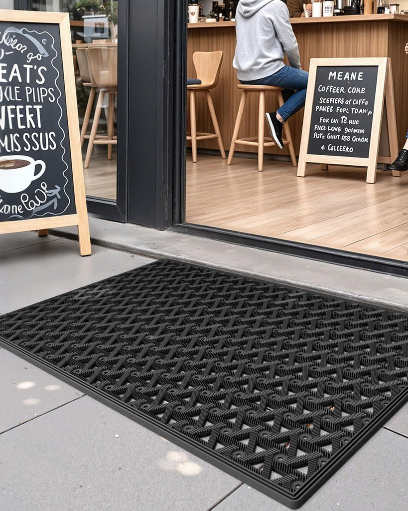 Front Door Mat Outside Entrance Rubber Floor Doormat, 19x30 Black | Welcome Heavy Duty Non Slip, Dirt Trapper
