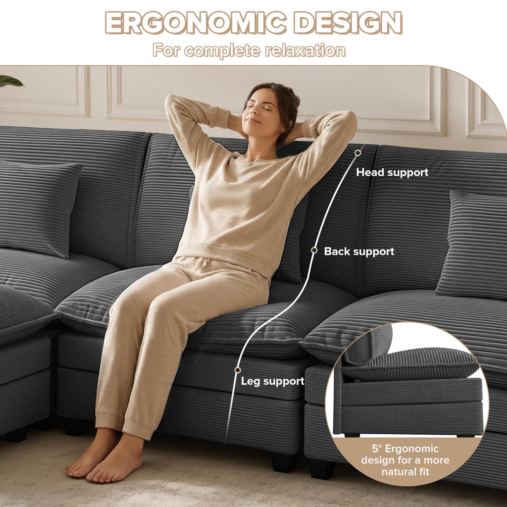 140" Oversized Modular Sectional Sofa, U Shaped Cloud Couches with Ottomans