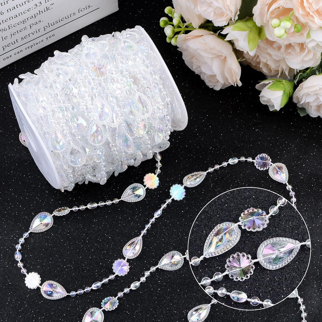 24m/79ft Transparent Bead String, Acrylic Gems Bead Teardrop Flower Crystal Garland Trim Chain for Wedding Chandelier
