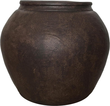 14" H x 17" Dia Fiberstone Planter Pot with Drainage Hole, Large Vintage Style Indoor Outdoor Flower Pot, Lightweight