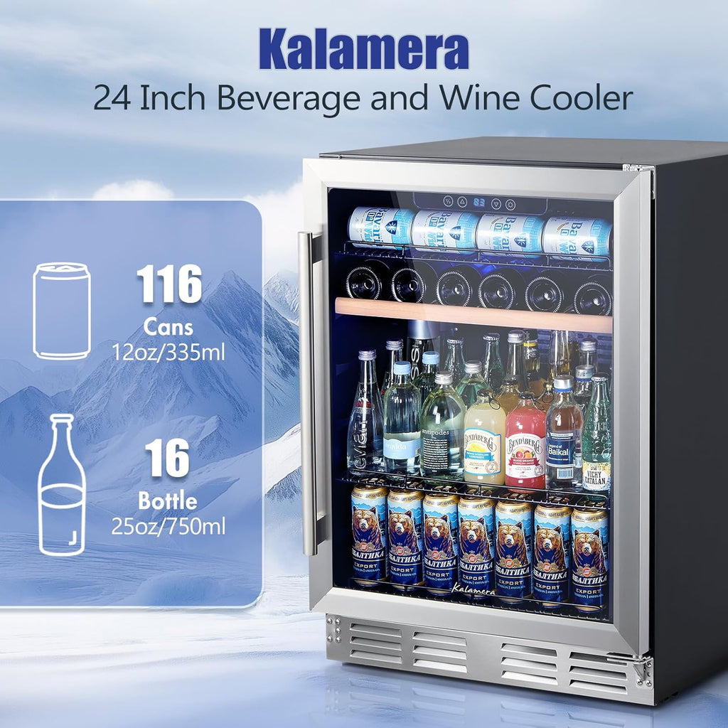 Mini Fridge 24 Inch Undercounter Beverage and Wine Cooler Refrigerator Built-in 