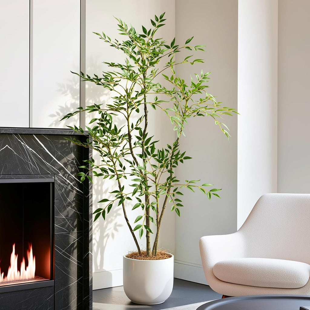 4.6ft Faux Bamboo Tree Artificial Nandina Tree Artificial Indoor Plants Realistic Fake Potted Tree with 800+ Leaves