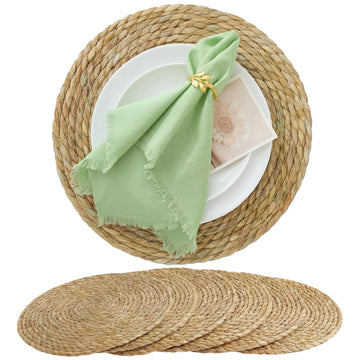Round Woven Placemats 6PCS 13.5in Rattan Chargers Wicker Place mats
