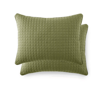 Set of 2 Quilted Standard Pillow Shams Covers 20x26 Microfiber Sage Green