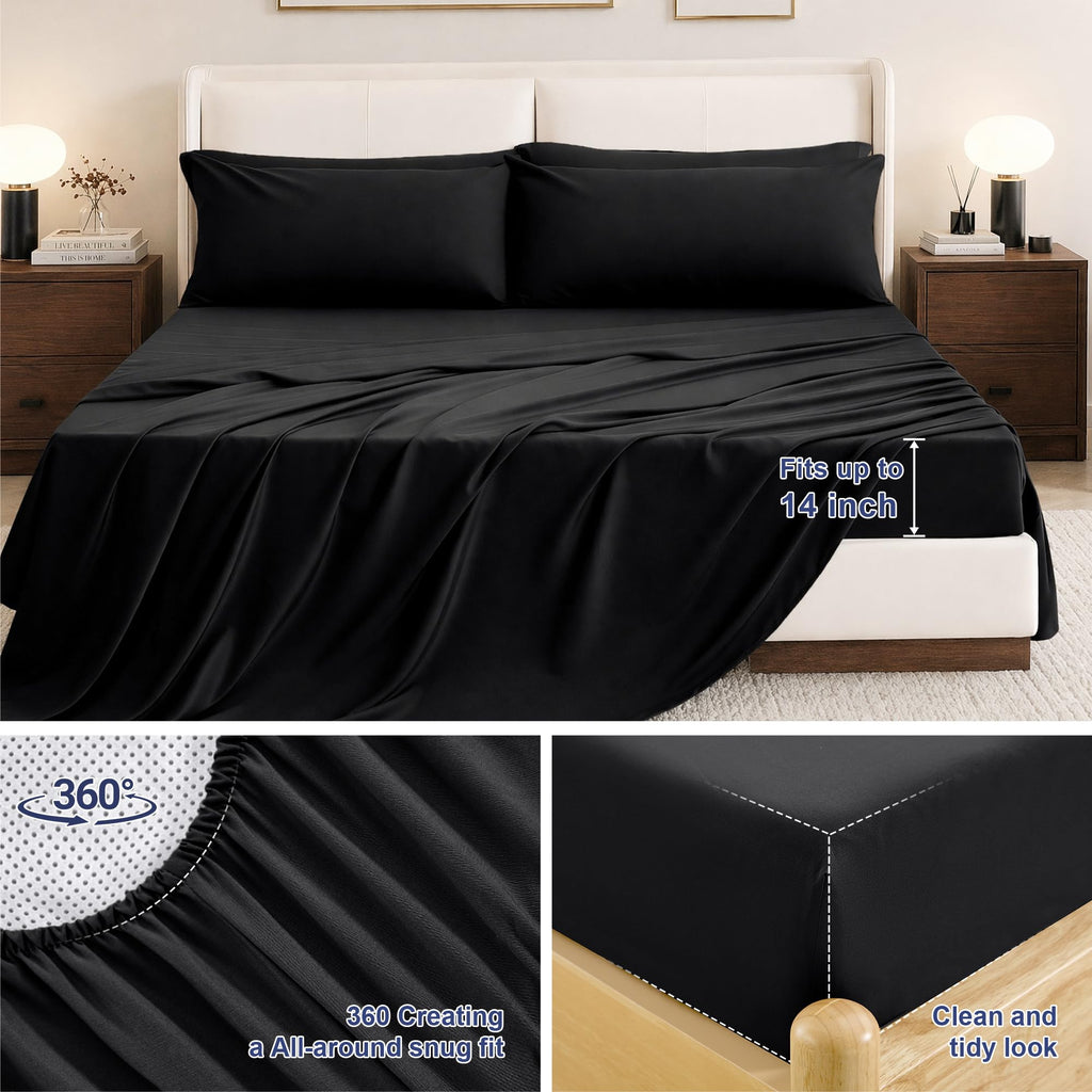 Black Comforter Set, Wavy Check Pattern, 7 Pieces
