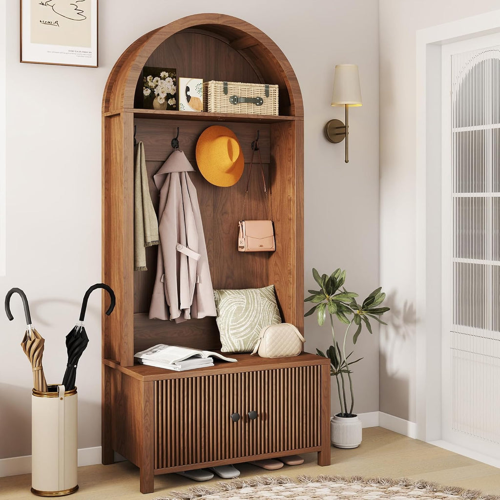 Hall Tree with Bench and Shoe Storage, Entryway Storage Bench with Coat Rack, 70.08" Tall Mudroom Rack with 4 Double