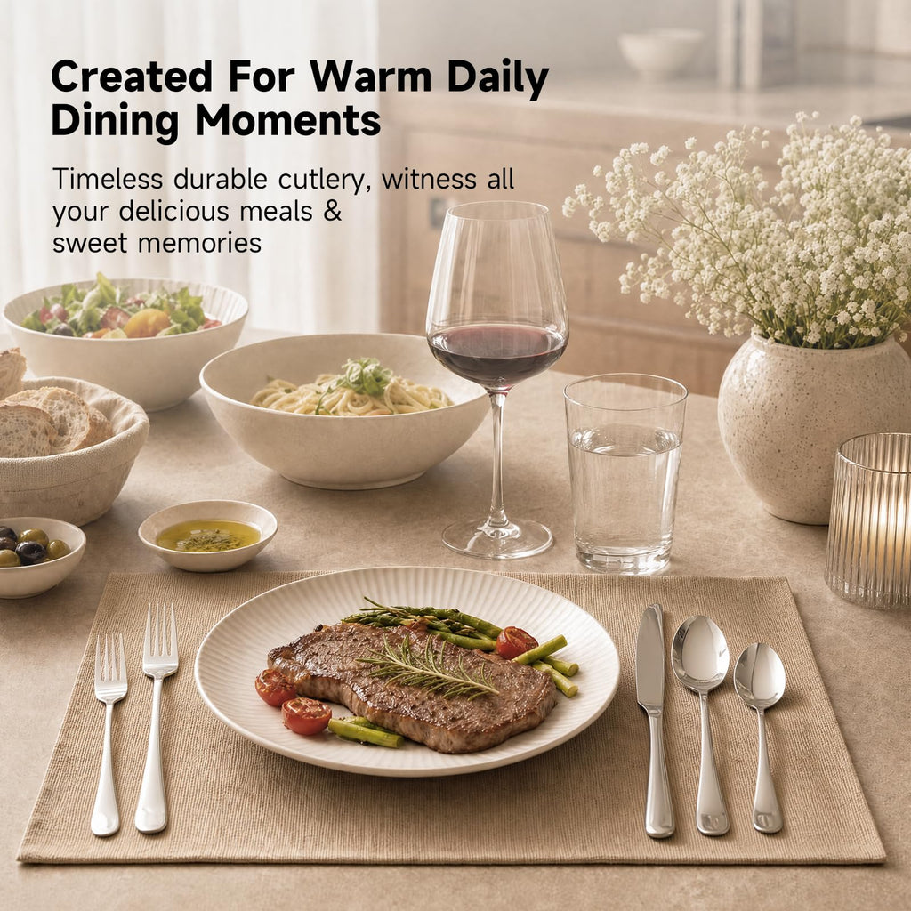 40 Piece Silverware Set for 8, Modern Stainless Steel Flatware Set