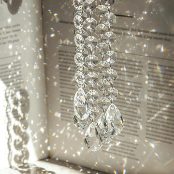1ft 10pcs Teardrop Crystal Garland Prism Beads Chains - Hanging Crystals, Glass Chandelier Parts Replacement
