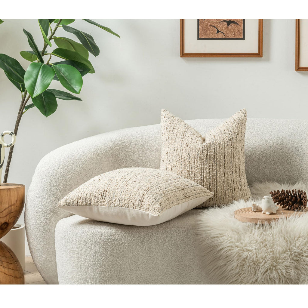 Neutral Throw Decorative Boucle Pillow Covers for Bed Couch Living Room, Striped Textured Luxury Accent Pillow Cases