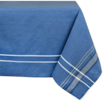 French Stripe Tabletop Collection Farmhouse Style Dining Table Linen Tablecloth, 60x84, Blue Chambra