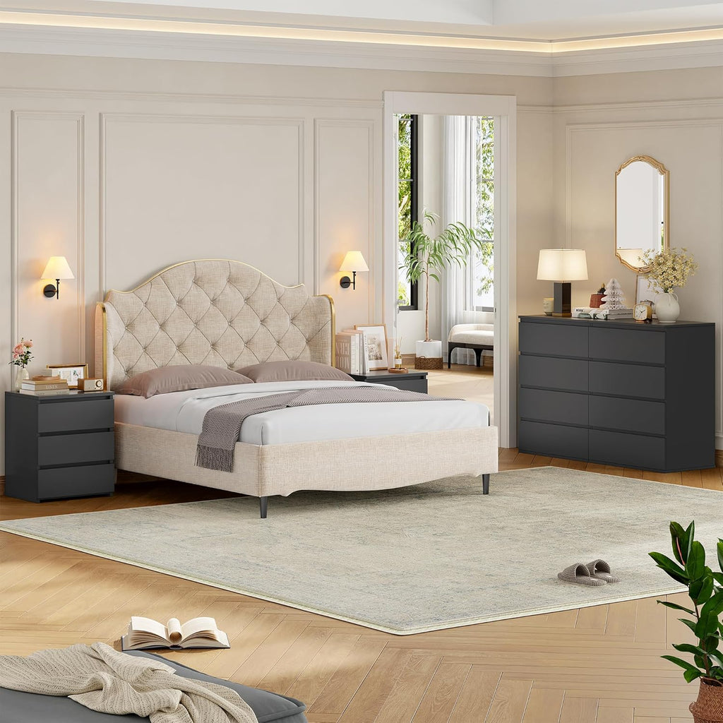 Nightstands Set of 2 with 3 Drawers, Black Nightstand Bedside Table Set of 2 , 17.7W*15D*21.7H Bedroom Night Stands