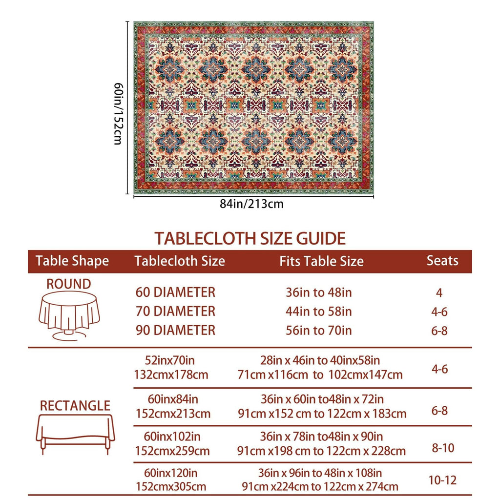 Boho Tablecloth 60x84 Inches Rectangle, Bohemia Style Tablecloth