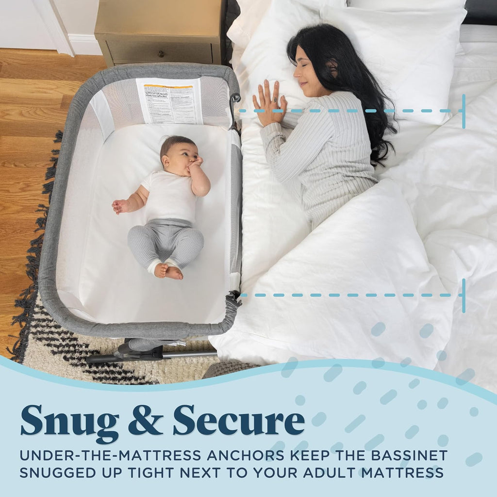 Beside Me Dreamer Bassinet | Bedside Sleeper | 7-Position Height Adjustment | Charcoal Tweed