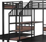 Queen Over Twin Over Twin Bunk Bed with Shelf and Stairs, Heavy Duty Triple Bunk Beds with Safety Guardrails