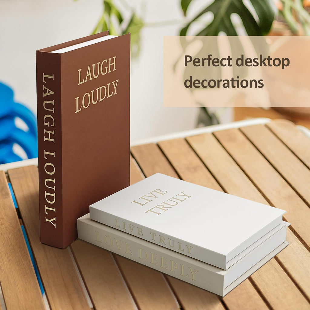 Aesthetic Decorative Books, Set of 3 Linen Faux Books for Decoration | Fake Book Boxes with Storage Space, No