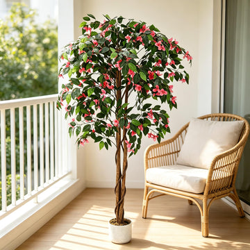 4FT Artificial Bougainvillea Tree in Pot, Indoor Outdoor Decor