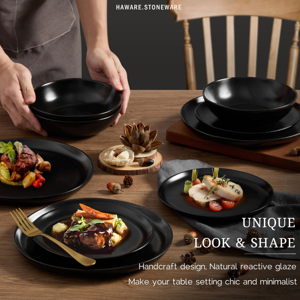12-Piece Stoneware Dinnerware Set for 4, Matte Black