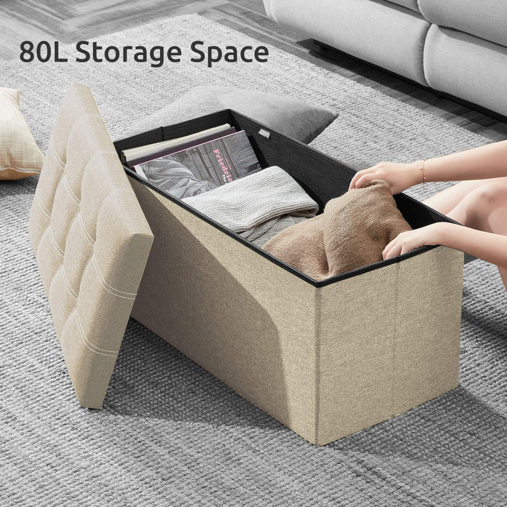 Ottoman with Storage, 30" Storage Ottoman Bench, Linen Beige