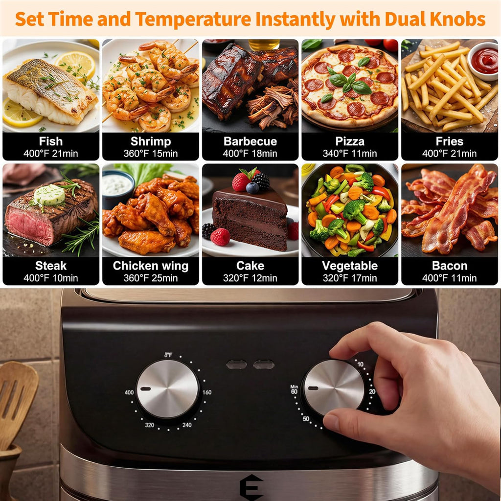 9.5Qt Large Air Fryer Oven, 12 Printed Presets Airfryer Toaster Oven Combo, Non Toxic Stainless Steel Air Fryer with