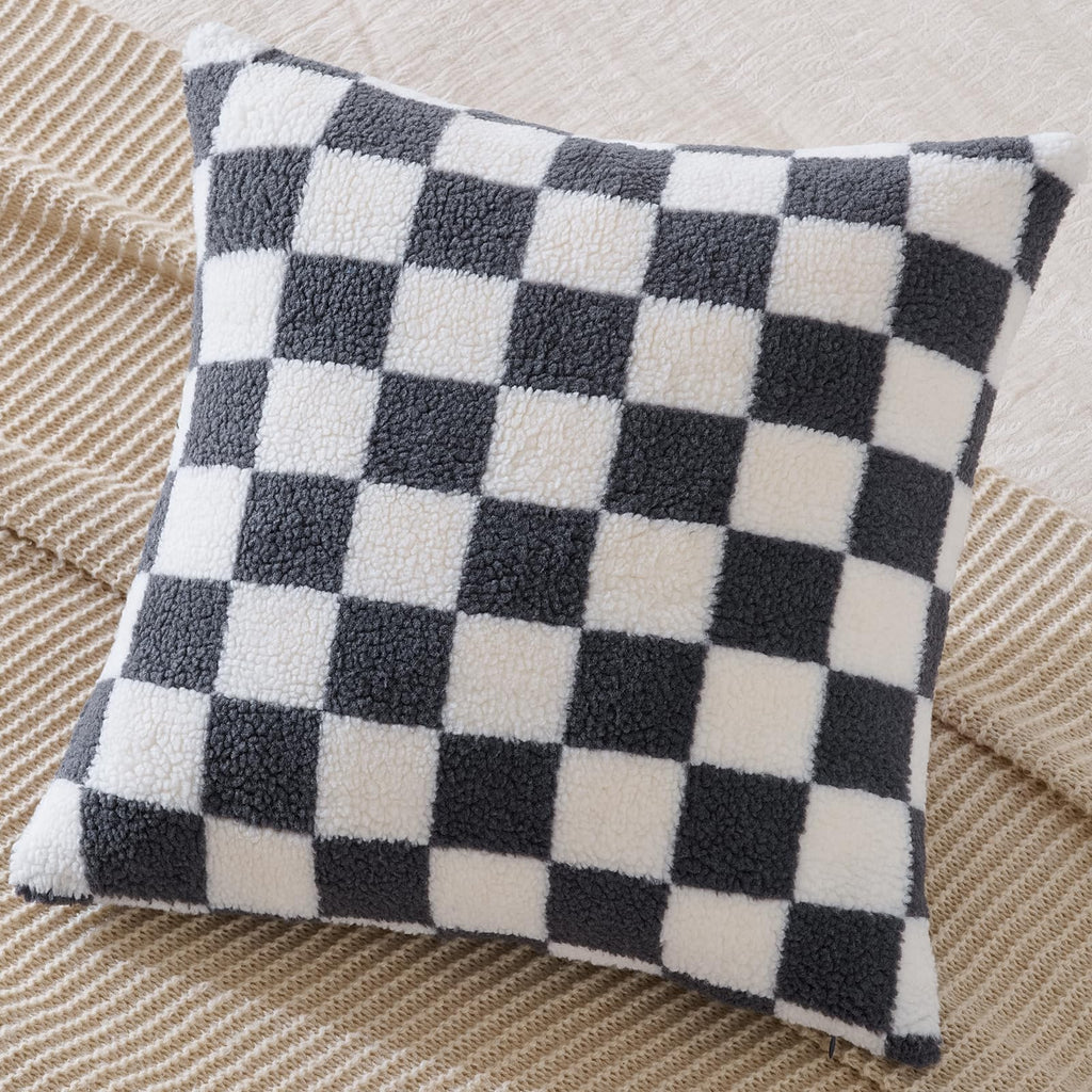 2 Pack Checkerboard Throw Pillow Covers 20x20 Inch Gray