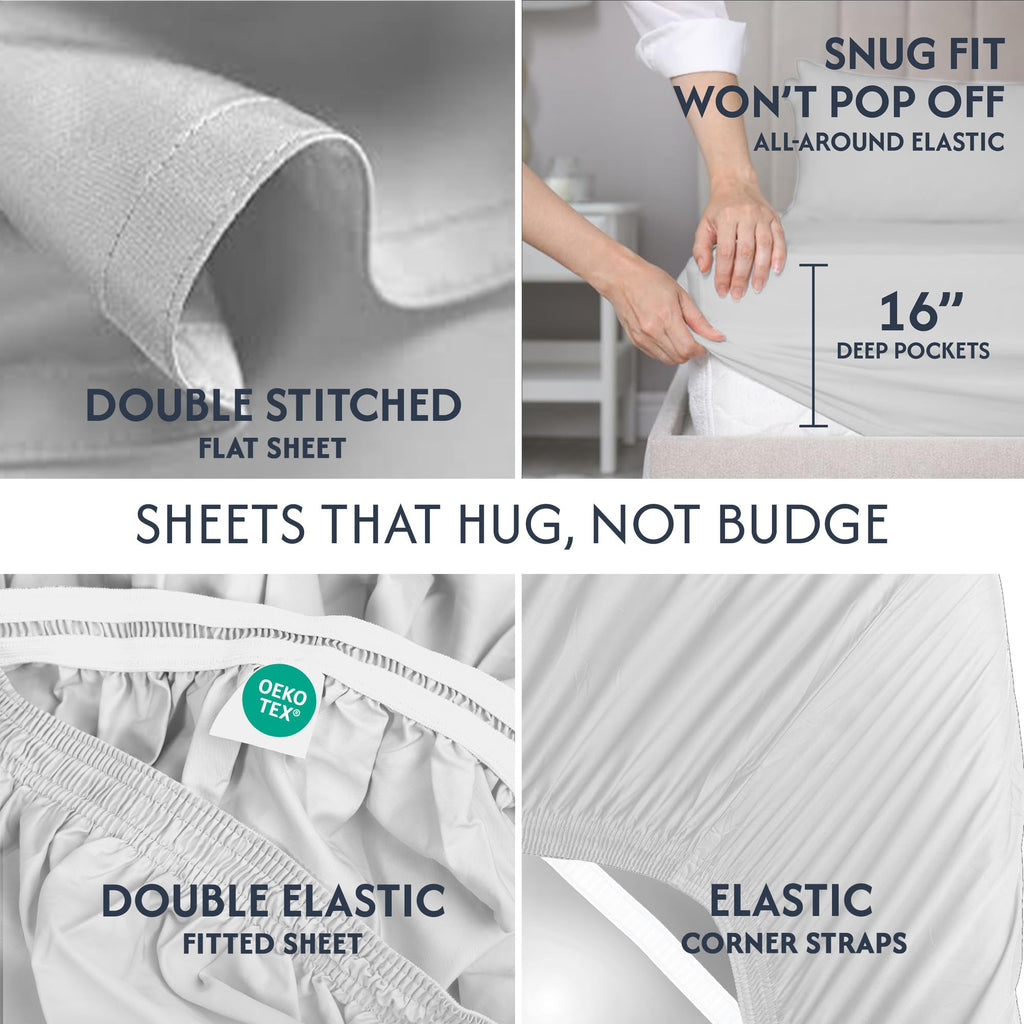 100% Cotton Percale Sheets King Size, Cool & Crisp, 4 Pcs, Light Grey