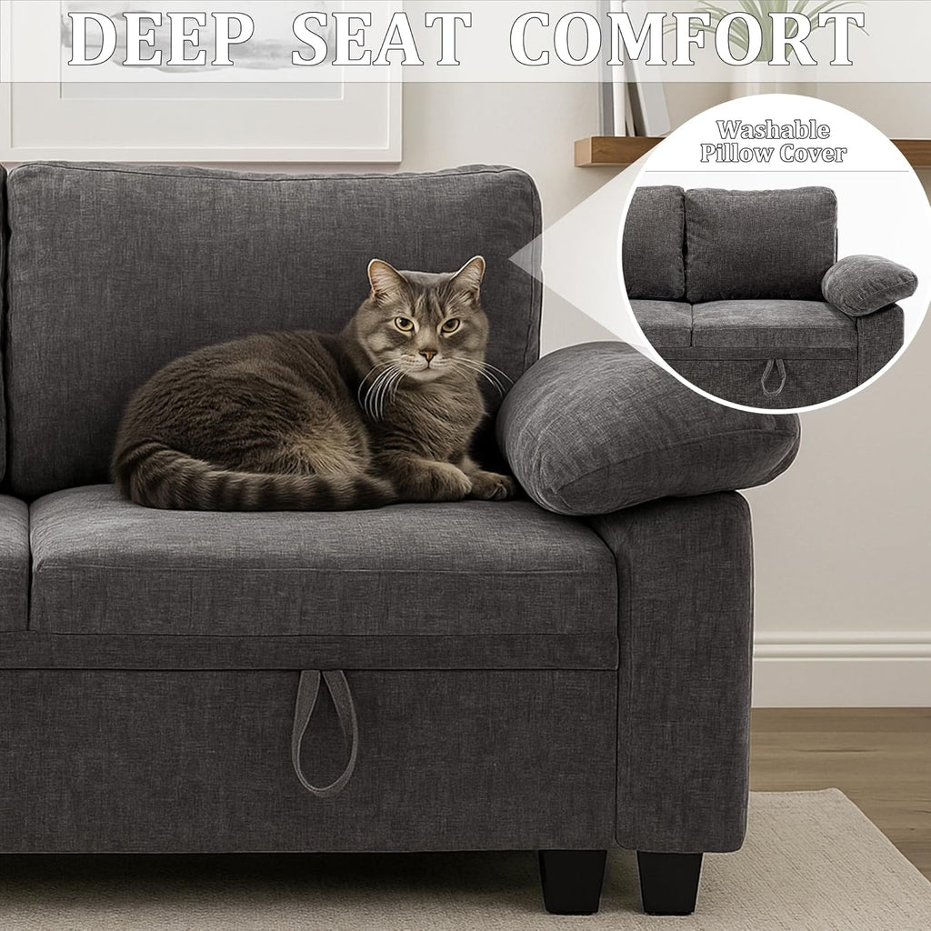 108 Inch Sectional Sleeper L Shaped Sofa with Pull Out Bed, 7 Seat Modular Sectional Sofa with Storage