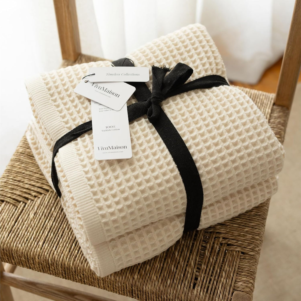 Premium Waffle Bath Sheet Towels Pack of 2 Extra Large 35x71 inch - 100% Turkish Cotton, Waffle Weave, Quick Dry