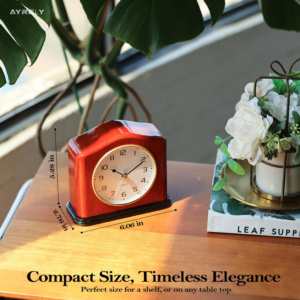 Mantel Clock, Handcrafted Solid Wood Desk Clock with Silent Movement, Piano-Gloss Finish, Elegant Table Clock for
