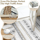 8x10 Area Rugs for Living Room Washable Moroccan Farmhouse Neutral Geometric Low Pile Non-Slip Soft Print