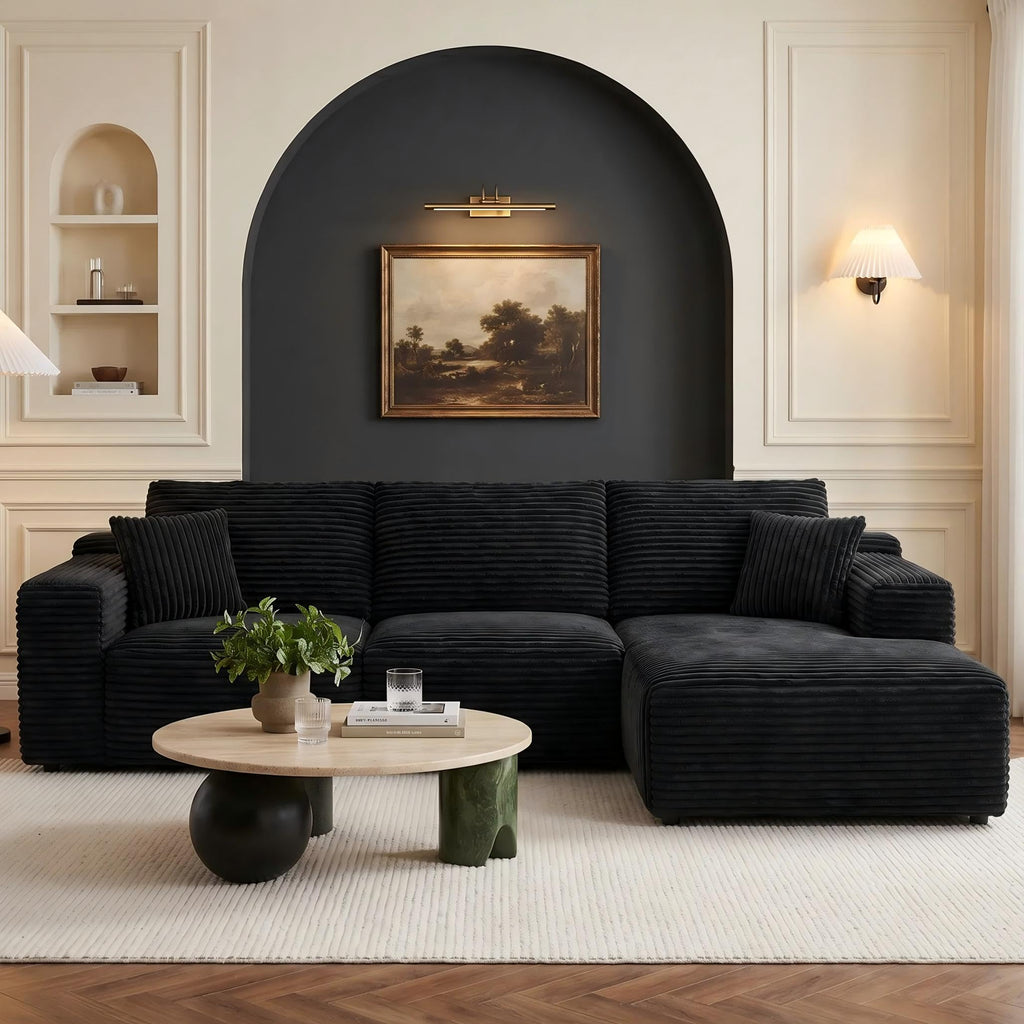 110" L-Shaped Modular Sectional Sofa, Cloud Deep Seat Boneless Couch with Chaise, Oversized Corduroy Compressed Sofa