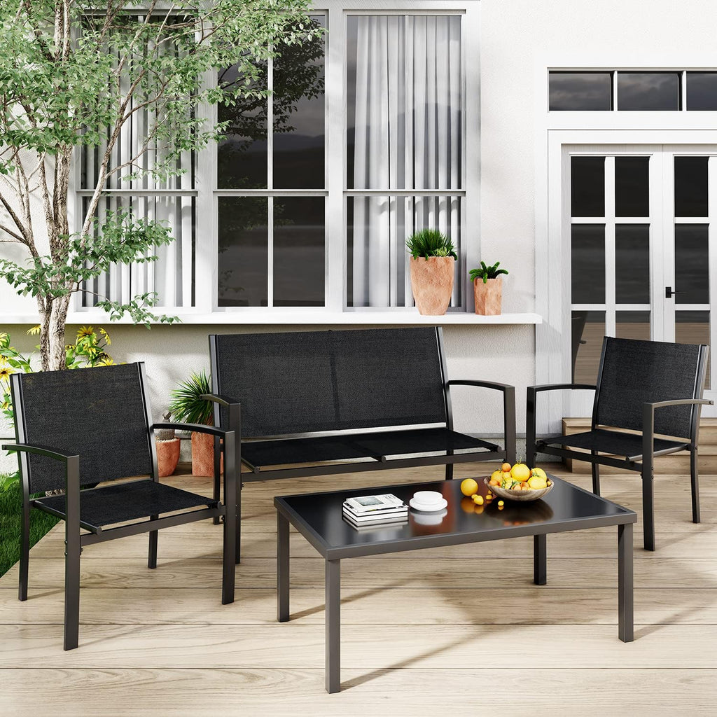 4 Pieces Patio Furniture Set, Outdoor Conversation Sets for Patio, Lawn, Garden