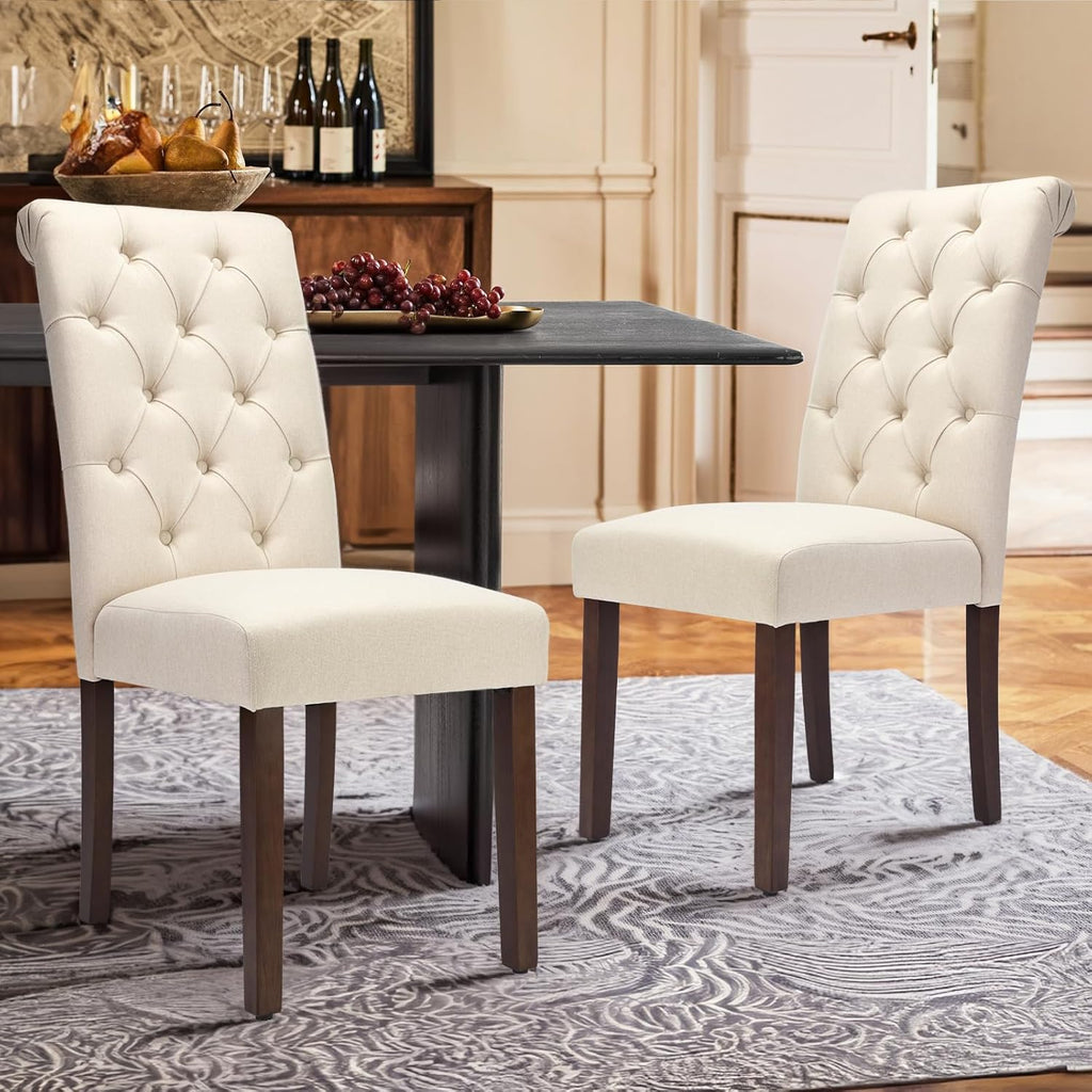 Tufted Dining Chairs Set of 2, Accent Parsons Diner Chair Upholstered Fabric Stylish Kitchen Chairs with Solid
