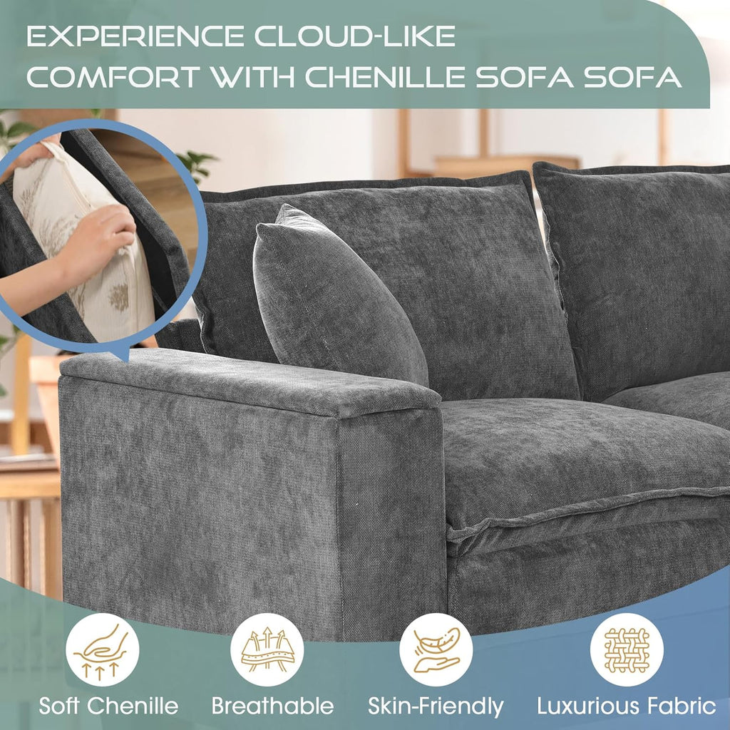 97" 5 Seater L Shaped Couch Corner Sofa, Oversized Cloud Couch with 2 Pillows Chenille Modular Sectional Sofa