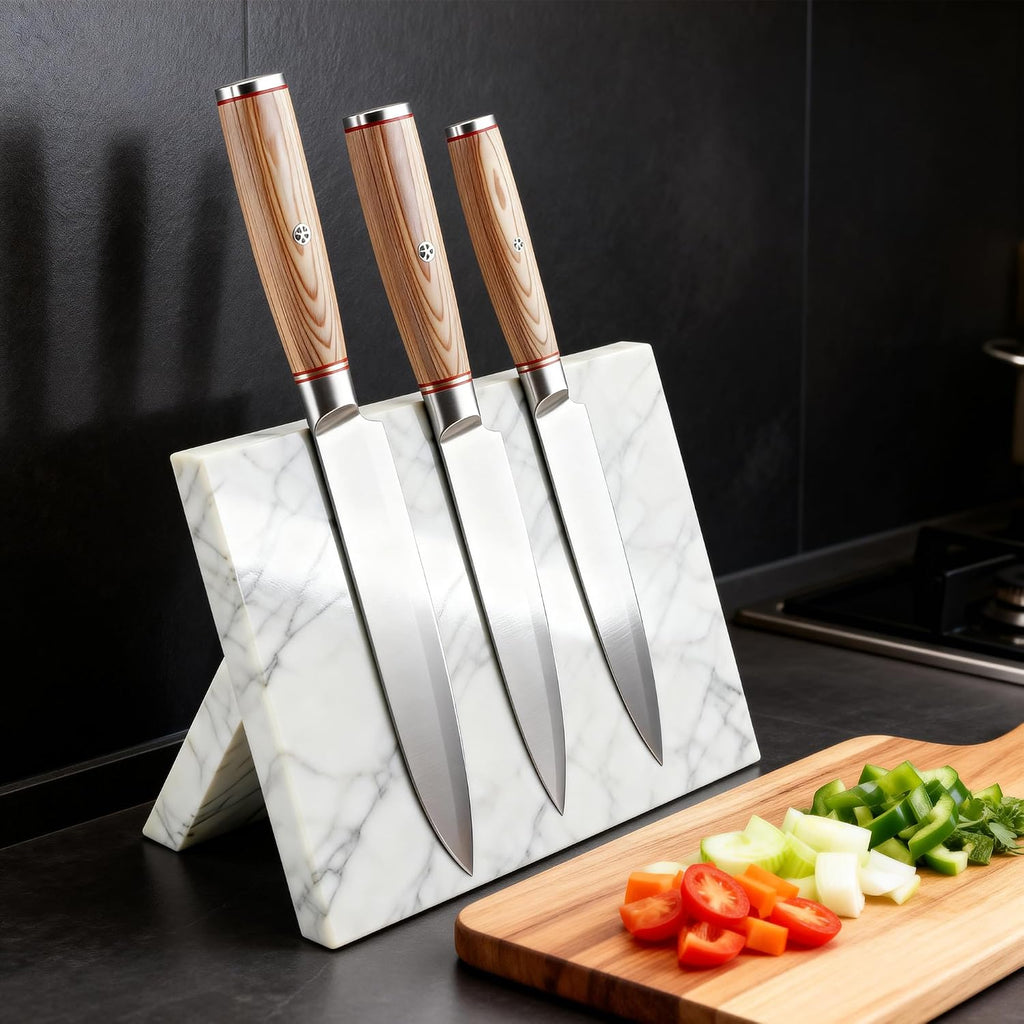 Home Kitchen Marble Countertop Magnetic Knife Holder, White | Strong Enhanced Magnets