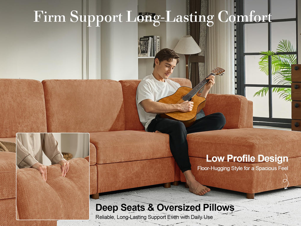 Oversized Modular Sectional Sofa V-Shaped Cloud Couches Brown