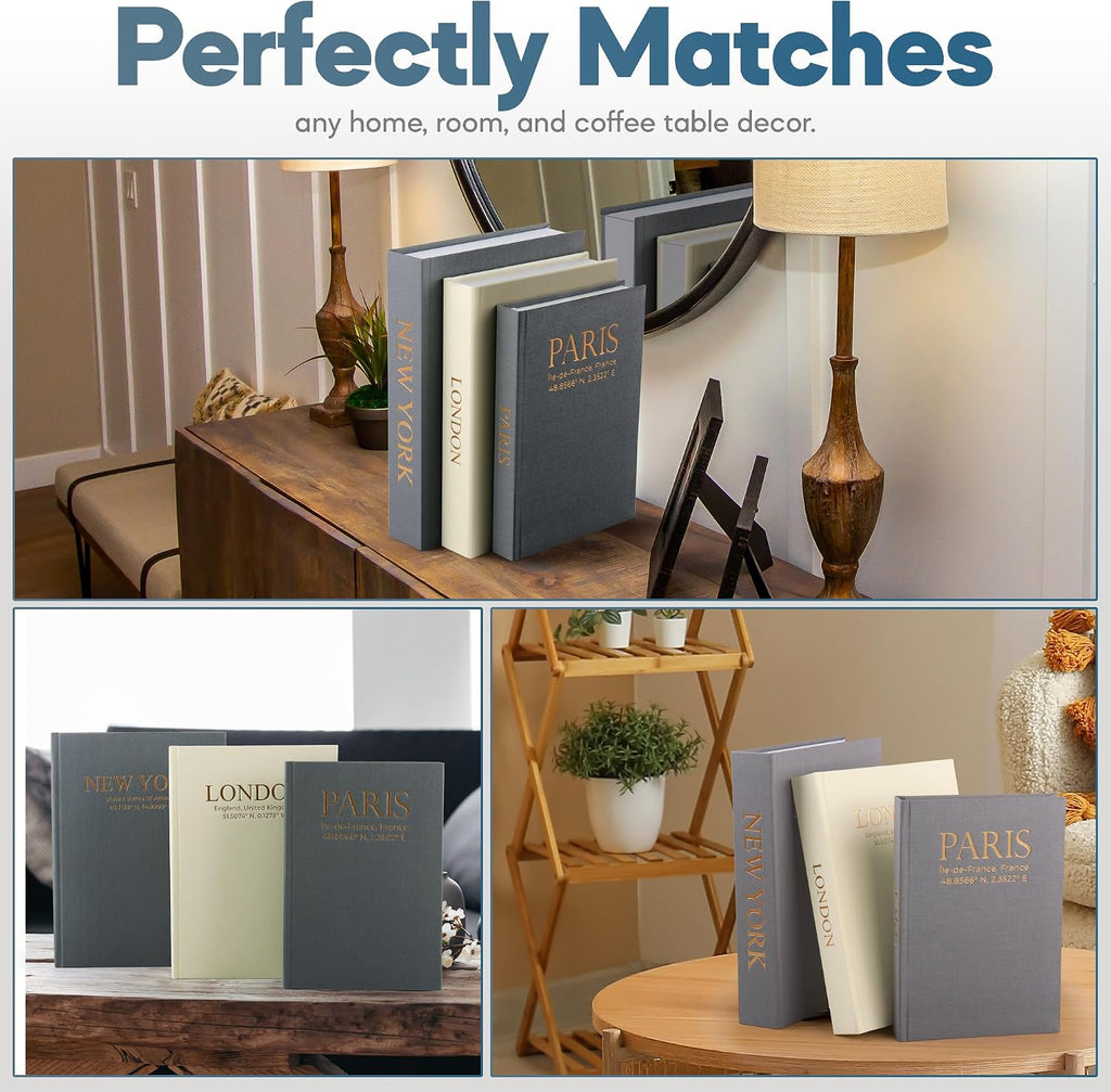 Faux Book Storage Box Set (Set of 3) - Decorative Faux Books with Hidden Storage for Coffee Table Decor, Bookshelf or