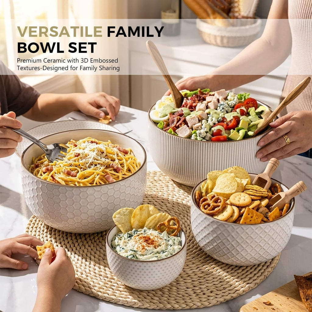 Ceramic Mixing Bowls Set of 4, Stoneware Nesting Serving Bowls | 150/105/45/20 oz For Prep, Baking, Serving, Gift