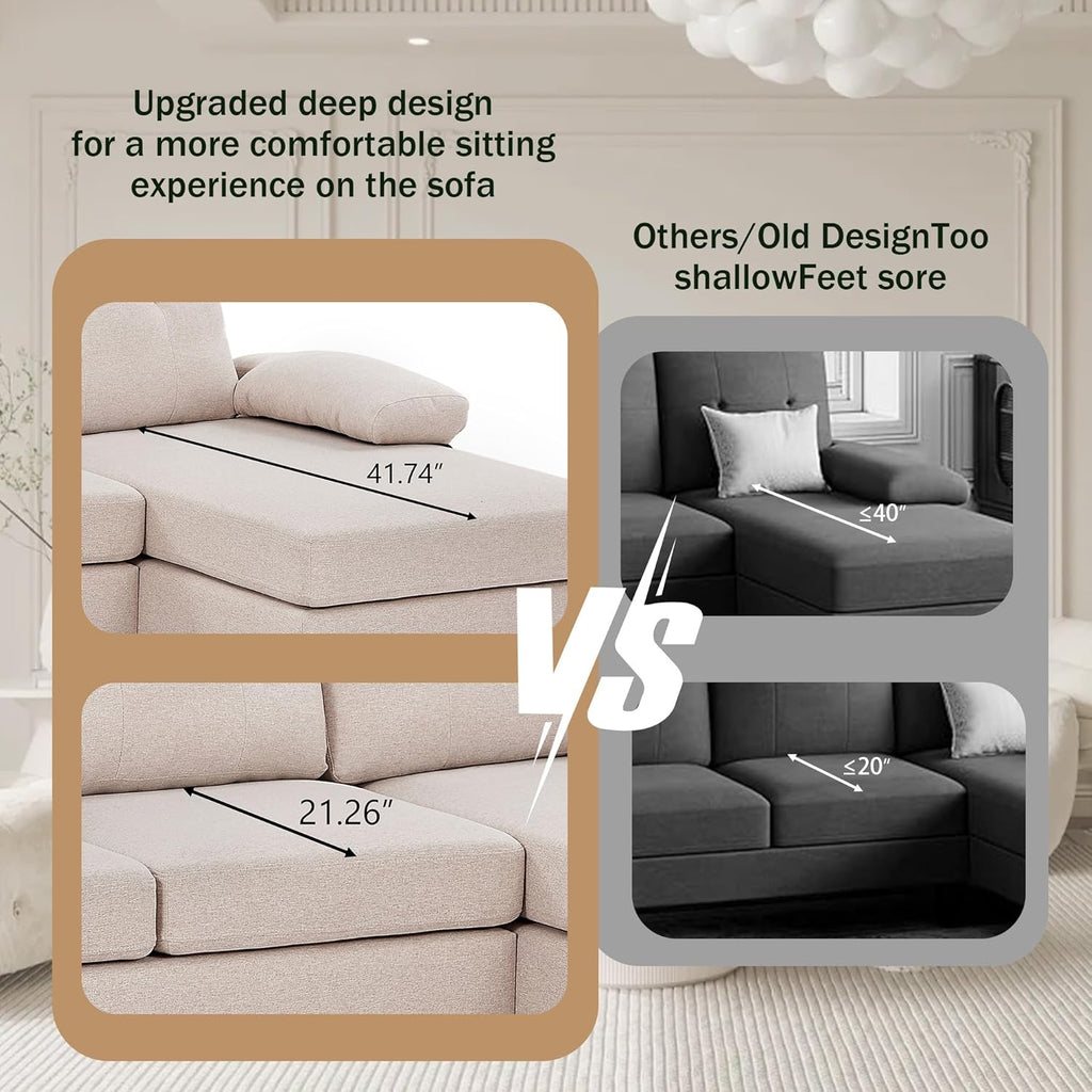111" Sectional Couch for Living Room, Modern Polyester Fibre U Shaped Sofa Couches with Double Chaise