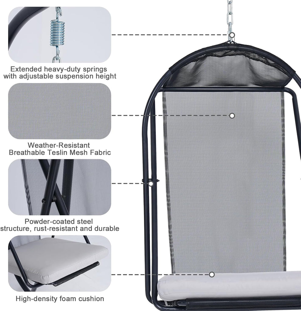 Outdoor Egg Chair Swing, Hanging Egg Chair with Stand Canopy Indoor/Outdoor Collapsible Minimalist, Easy to Store