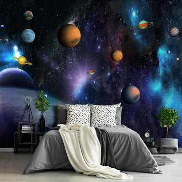 Kids Planet murals Galaxy Backdrop Solar System Starry Night Sky Ceiling Home Theater Universe Bedroom Wallpaper