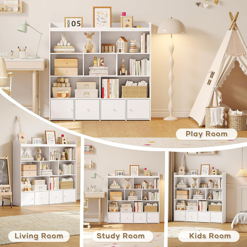 Large Toy Storage Organizer and Kids Bookshelf with 7 Cubes, 2 Sliding Drawers, 2 Magnetic Cabinets, Toy Organizers