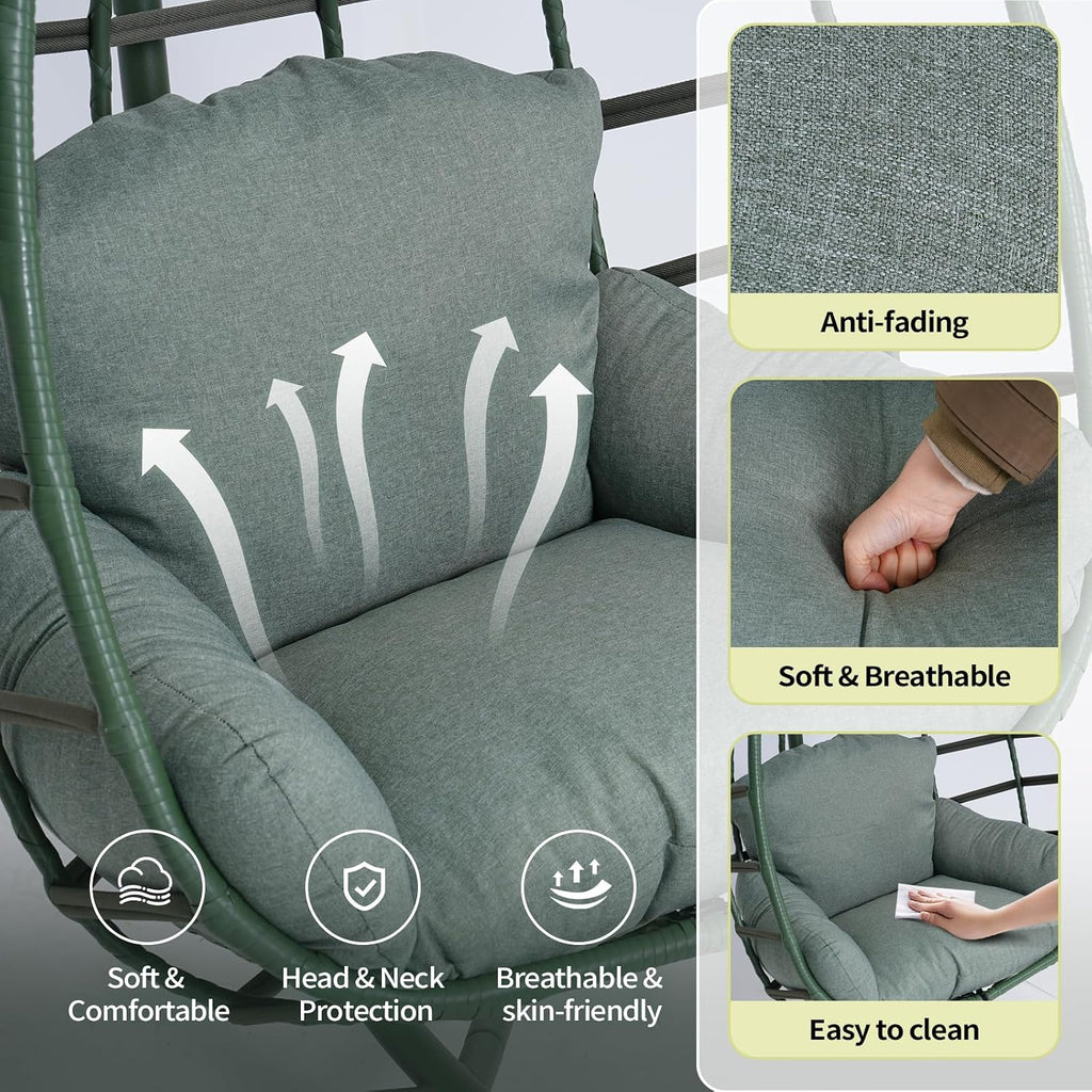 Hanging Egg Chair with Stand Outdoor Indoor Patio Rattan Swing Hammock Chairs with Washable Cushion 350lbs Capacity