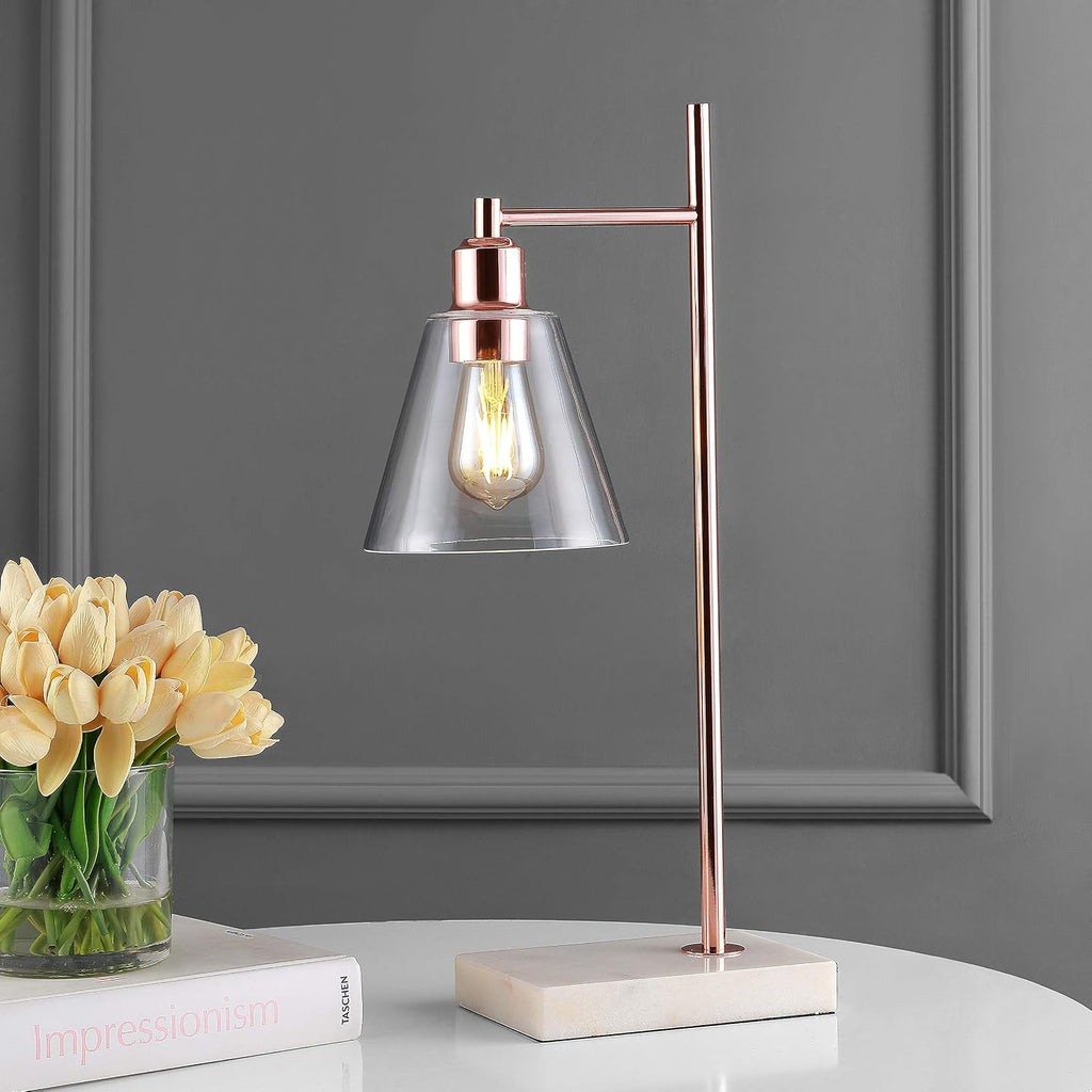 22.25" Copper Modern Glam Metal and Marble Table Lamp