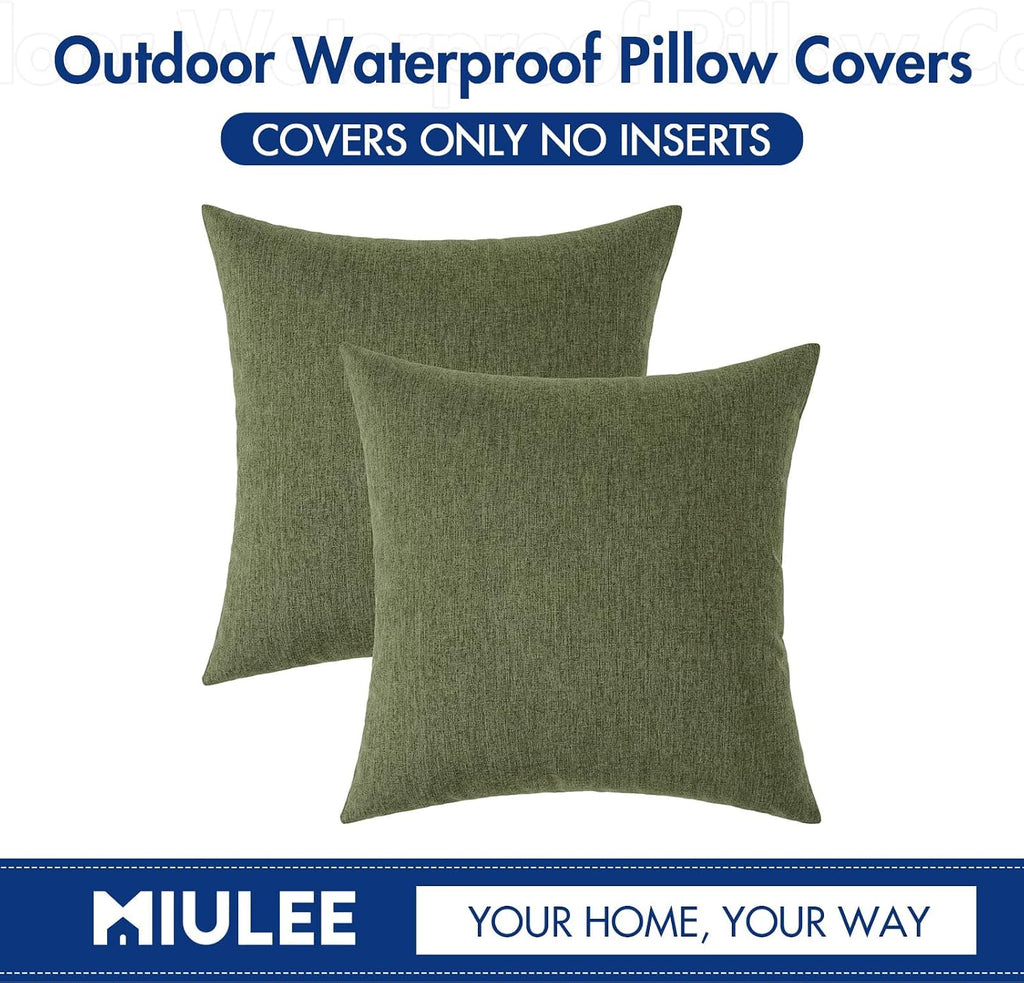 Pack of 2 Decorative Outdoor Solid Waterproof Throw Pillow Covers Euro Sham Faux Linen Garden Farmhouse Cushion Cases