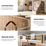 Twin Loft Bed with Desk, Storage Stairs & Wardrobe, Metal Loft Bed Frame w/Headboard, Bedside Shelf