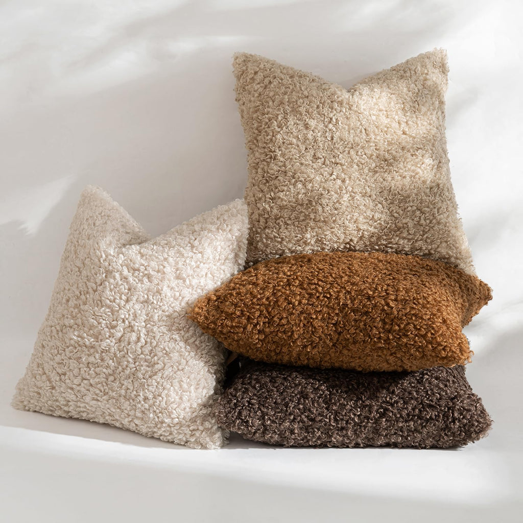 Pack of 2 Faux Fur Chocolate Throw Pillow Covers 18x18 Inch Boucle Decorative Pillow Covers Fuzzy Accent Soft