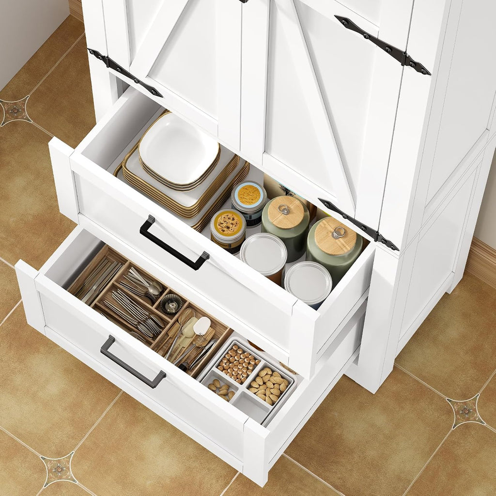 66.1" H Storage Cabinet with 2 Drawers, Farmhouse Kitchen Pantry Cabinet with 2 Doors & Adjustable Shelf, Bathroom