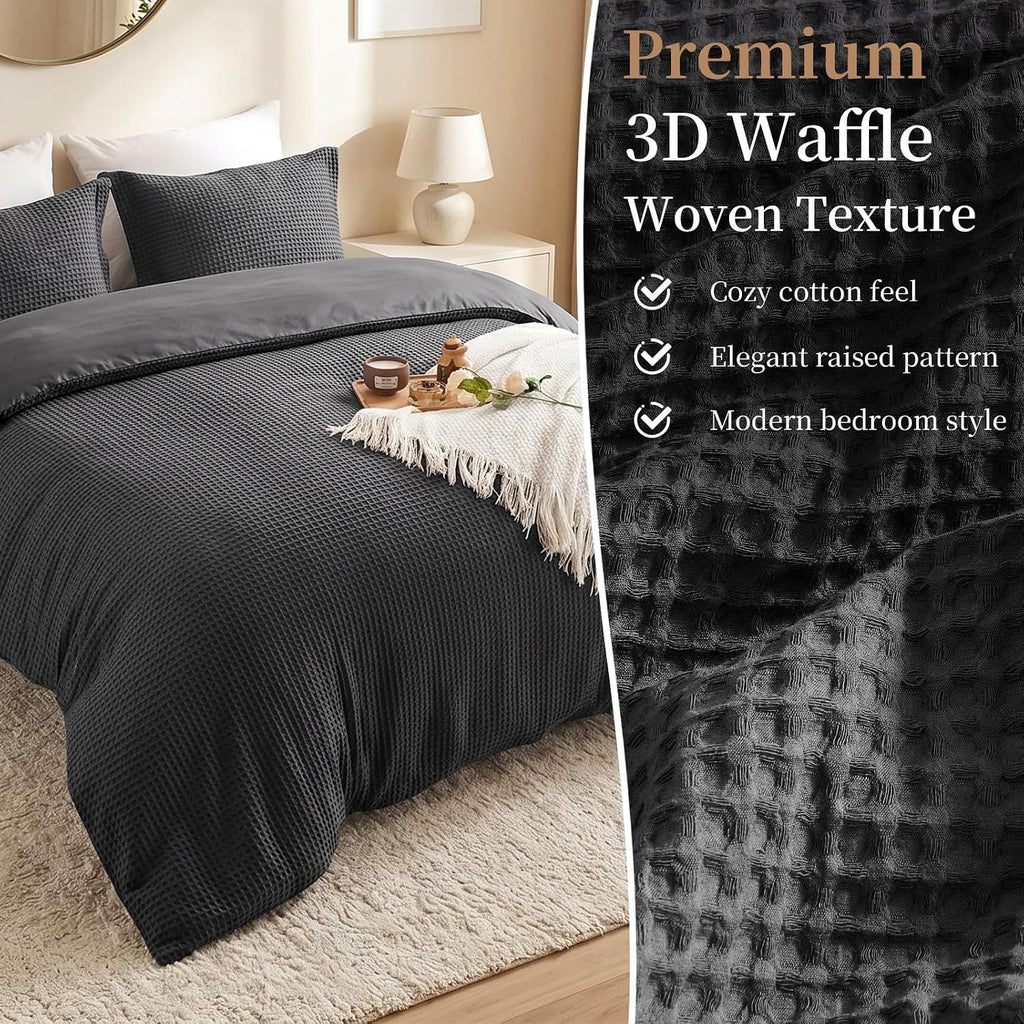 100% Cotton Full Duvet Cover Set with 2 Pillow Shams, Dark Grey