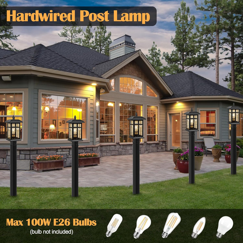2 Packs Outdoor Post Light, Black Pole Lantern Lighting Fixture with Pier Mount Base