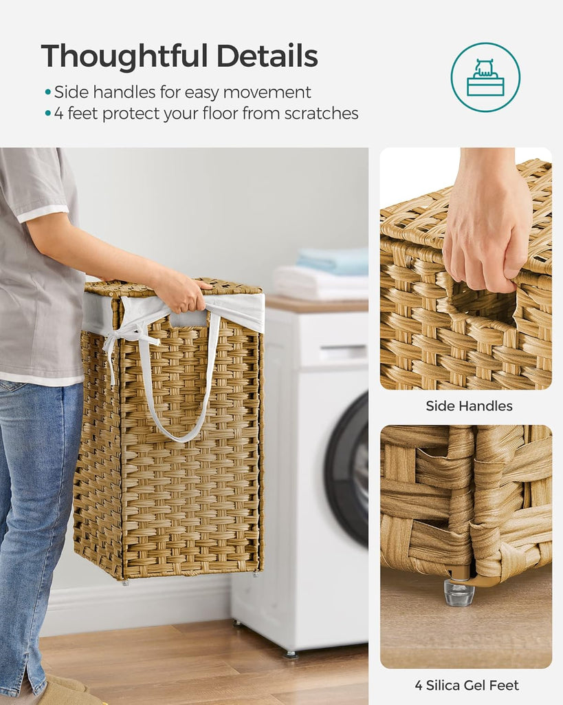 Laundry Hamper with Lid, 17.2 Gallon (65 L) Synthetic Rattan Clothes Laundry Basket with Lid and Handles, Foldable